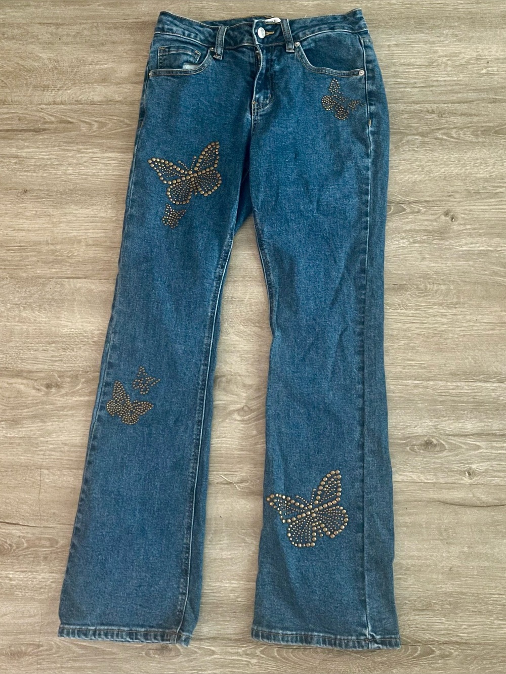 Forever 21 Premium Y2K Studded Butterfly Low Rise Bootcut Jeans 28